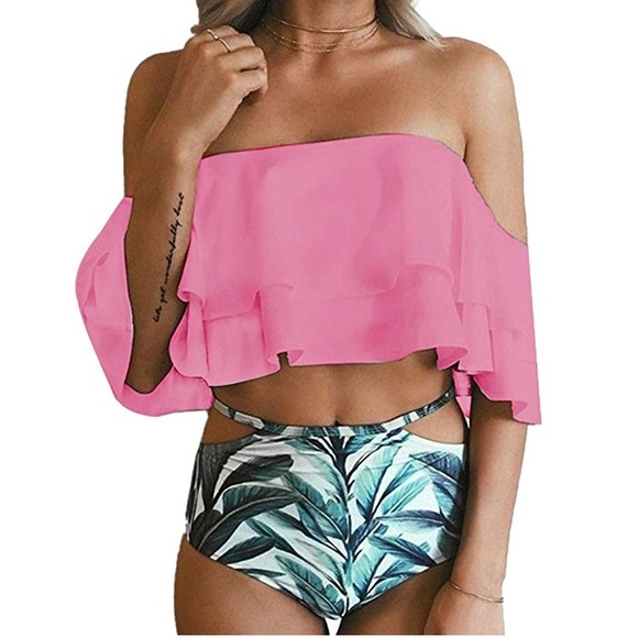 Swim Flattering Ruffled Top Highwaisted Bikini Pink Poshmark